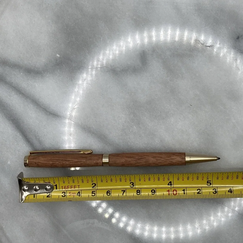 Elegant Slimline Handmade Wooden Ball Point Twist Blue Pen W/ Gold Plated Trim